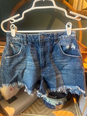 Frayed Hem Dark Blue Denim Shorts - And Now This Vintage Shortie